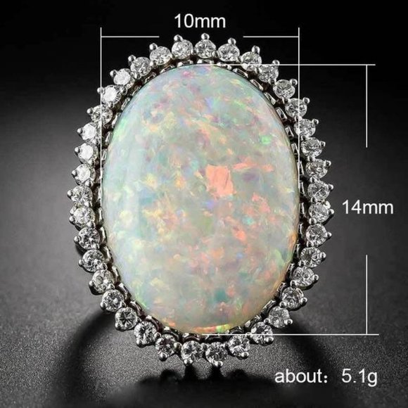 *NEW Huge Opal Diamond Halo 925 Silver Ring - Picture 6 of 7